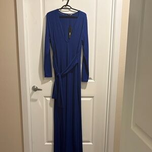 Fashion Nova Cobalt Blue Long Sleeve Wrap Maxi Dress
